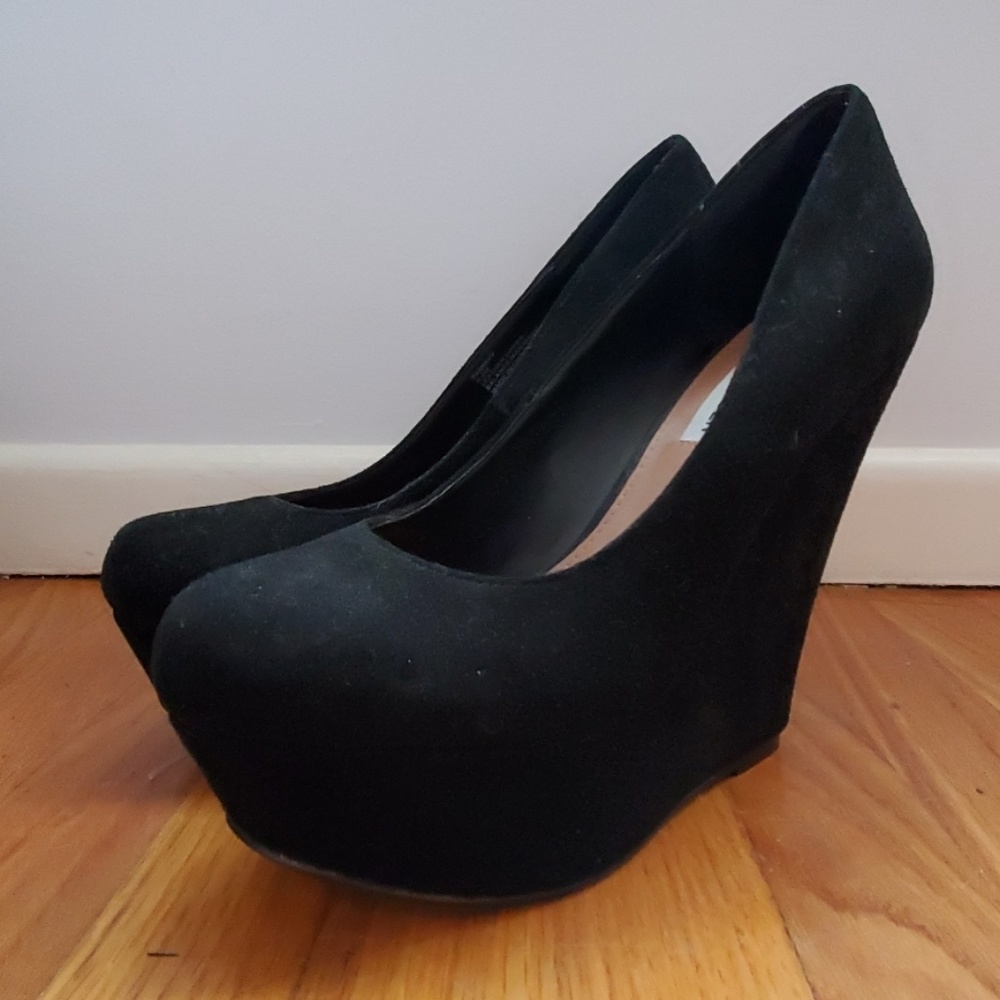 Steve Madden PAMMYY black suede platform wedges